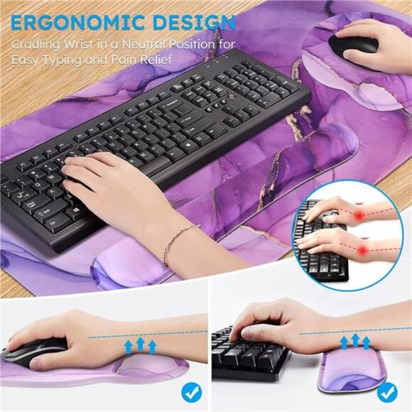 Purple Ergonomic Gaming Mouse Pad with Wrist Support, 4in1 XXL Large - Picture 3 of 7